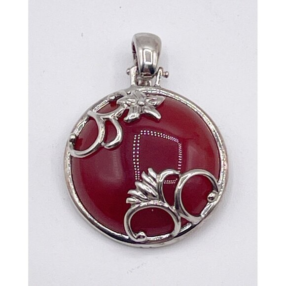 Sterling Silver Carnelian Pendant/Enhancer Floral Overlay Vintage 925 Marked - Picture 1 of 9